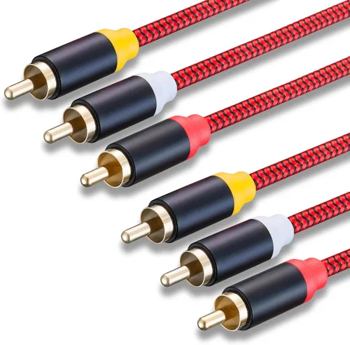 Vista 2 de Cable RCA de audio y video de 3 pies, macho 3RCA a macho 3RCA macho de 24 quilates, compuesto AV cable compatible con decodificador, altavoz