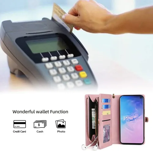 Vista 6 de Asuwish Funda de teléfono para Samsung Galaxy S10 con cremallera, funda desmontable con protector de pantalla de vidrio templado y tarjetero