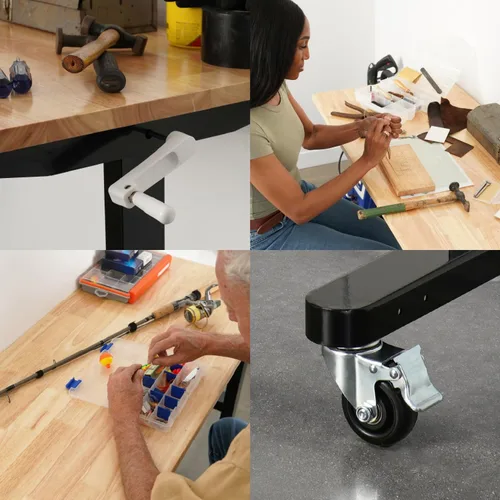 Vista 7 de SafeRacks Banco de trabajo Parte superior de trabajo de madera dura ajustable de 48 pulgadas Asa premium, estándar o manivela Estación