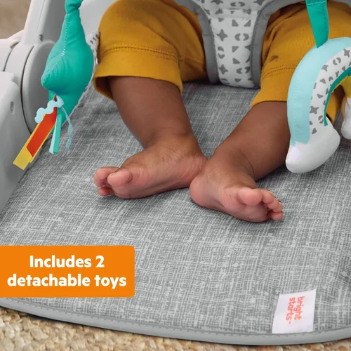 Vista 7 de Bright Starts Learn-to-Sit Asiento de suelo para bebé, 2 posiciones para crecer con bebé, silla de bebé portátil, incluye juguetes sensoriales, Gris