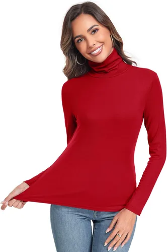 Vista 4 de Camiseta de manga larga para mujer, casual, ligera, cuello alto, ajustada, térmica, activa