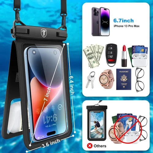 Vista 2 de Njjex Bolsa impermeable doble espacio para teléfono – Paquete de 2 fundas impermeables para teléfono S25 Ultra S24 S23 S22 S21+ S20 S10 S9 Note 20