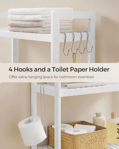 Vista 8 de SONGMICS Over The Toilet Storage, 3-Tier Over Toilet Bathroom Organizer with Adjustable Shelf, 10.2 x 24.8 x 66.9 Inches, Space-Saving, Cloud White