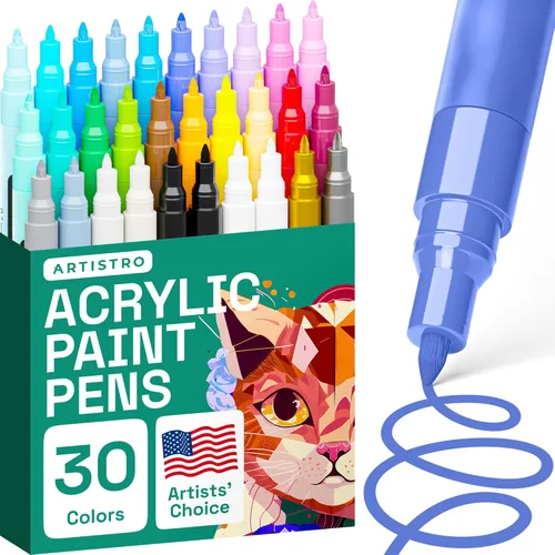Bolígrafos de pintura acrílica para pintura de roca, piedra, cerámica, vidrio, madera, tazas, metal, tela, lona (paquete de 30), 28 colores surtidos