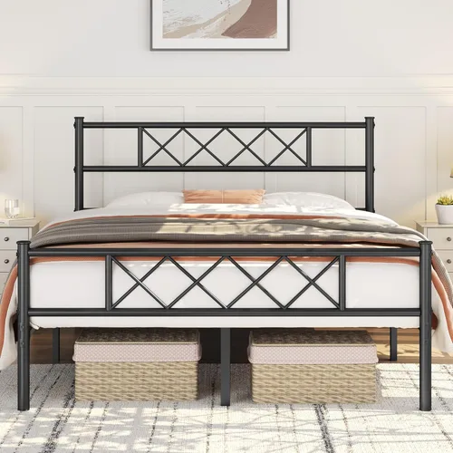 Vista 14 de Topeakmart Base de cama individual blanca, plataforma de metal con cabecera y estribo, base de colchón, no necesita somier, con almacenamiento