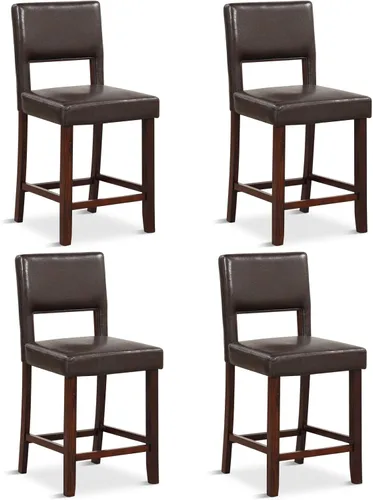 Vista 13 de Giantex Juego de 4 taburetes de bar de 24.5 pulgadas de altura de mostrador, taburetes de bar de lino con respaldo, patas de madera de goma, carga
