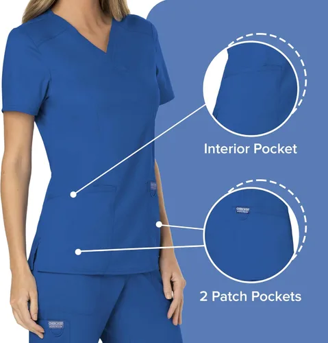 Vista 4 de Workwear Revolution WW610 - Ropa quirúrgica con estilo cruzado falso para mujer, elástica, suave y de fácil cuidado