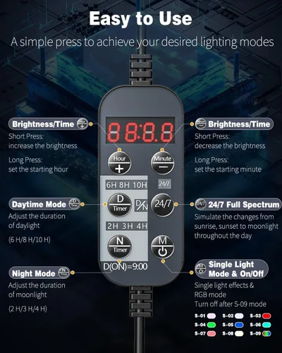 Vista 5 de Pawfly Luz LED de acuario de 17 W, 24/7 para tanques de 12 a 18 pulgadas, luz extensible para pecera con espectro completo, luces blancas, azules