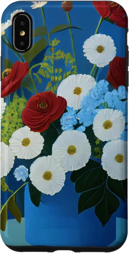 Vista 7 de Funda simple para iPhone 11 con diseño de flores florales, color rojo, blanco y azul brillante