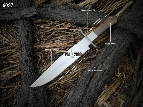 Vista 7 de PAL 2000 KNIVES Cuchillo Bowie hecho a mano de acero al carbono de 17 pulgadas - mango de madera rosa con funda 6057