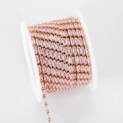 Vista 25 de 2 yardas de diamantes de imitación flotantes de cristal de circón para cerrar, cadena rectangular con cuentas para costura, manualidades, decoración