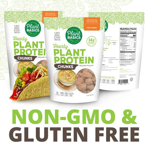 Vista 4 de Plant Basics - Proteína vegetal abundante, trozos sin sabor, 1 libra, condimento a base de plantas, como el pollo, 2 onzas, sin OMG, sin gluten