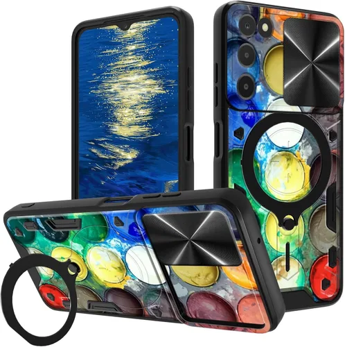 Vista 50 de for Samsung Galaxy A35 5G Phone Case 6.6" with Slide Camera Cover & 360 Degree Rotate Ring Stand Kickstand A Black Cat Dual Layer Hybrid Heavy Duty