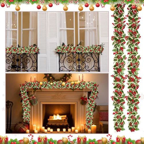 Vista 5 de Lyrow Guirnalda de Navidad de bayas rojas de 6 pies, 6 pies, guirnalda de bayas artificiales, guirnalda de Navidad flexible para exteriores