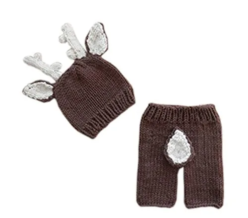Vista 2 de Pinbo® - Accesorios para fotografía de bebé recién nacido - Sombrero y pantalones de venado tejidos al ganchillo