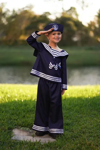 Vista 7 de ReliBeauty Uniforme de marinero para niños y niñas con sombrero, azul marino
