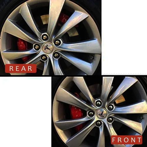 Vista 6 de Calcomanías de emblema T con logotipo de tapa central para llanta de rueda, 5 piezas compatibles con Tesla modelo Y (negro mate)