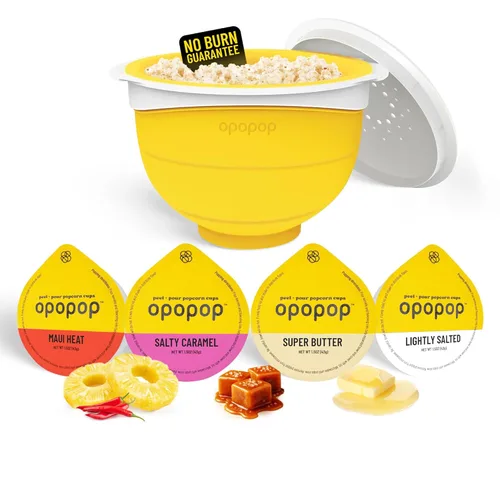 Vista 10 de Opopop Palomitas de Maíz para Microondas - Paquete Variado de 12 Kit de Palomitas Gourmet, Recipiente Plegable de Silicona para Palomitas, Máquina