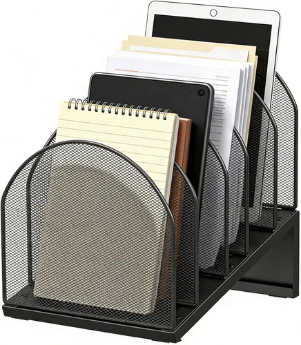 gianotter Desktop File Organizer, Desk Organizer with 5 Compartments, Paper Organizer for Desk, Workspace Organizers for Office Supplies (Black,