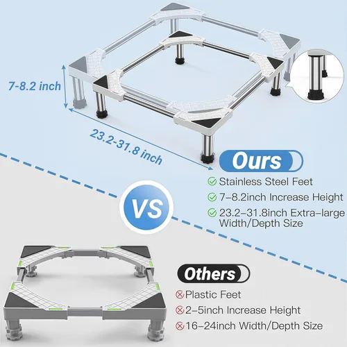 Vista 2 de SEISSO Mini soporte para nevera de altura ajustable de 7 a 8.2 pulgadas, soporte de lavadora ajustable grande con 4 pies ajustables, capacidad