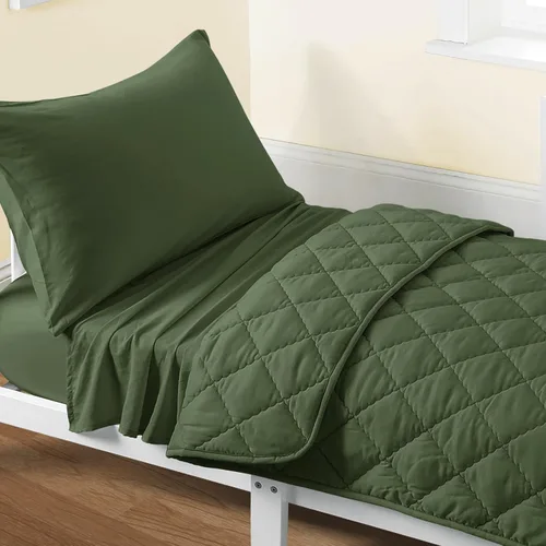 Vista 23 de FLXXIE Juego de ropa de cama para niños pequeños, juego de sábanas de microfibra para cuna, juego de ropa de cama para cuna de 4 piezas, incluye