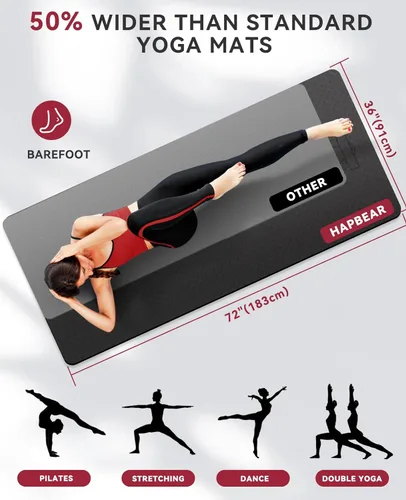 Vista 2 de HAPBEAR Large Yoga Mat - 72"x36"x6mm (1/4 inch), Extra Wide Non-Slip Exercise Mat for Home Workout, Yoga, Pilates & Stretching, Durable &