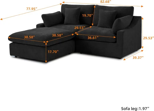 Vista 3 de WJShome Sofá Seccional Cloud Couch de 83 pulgadas para sala de estar, sofá seccional modular relleno de plumón, sofás en forma de L con otomana