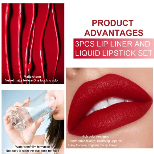 Vista 5 de evpct 3 Piezas Delineador de Labios Mate Marrón Oscuro Rubí Rojo Profundo y Juegos de Lápiz Labial Líquido para Mujeres de Larga Duración