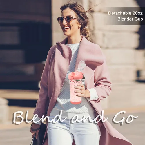 Vista 9 de 3 Portable Blender, Personal Size Blender for Shakes and Smoothies with 6 Blades Mini Blender 20 Oz for Kitchen,Home,Travel(White+Pink+Black)