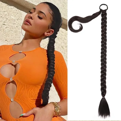 Vista 10 de Extensiones de cabello sintético de 32 pulgadas de largo trenzadas para mujer, extensiones de cabello lacio envolvente con banda para el cabello