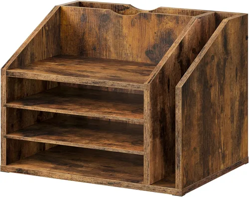 Vista 9 de CHOEZON Organizador de escritorio de madera con particiones ajustables, soporte de archivos de escritorio de varias capas para oficina en casa