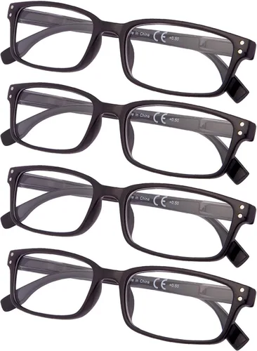 LECTING GLASSES - Paquete de 4 bisagras de resorte de plástico para lectores cómodos, Paquete de 4 Negro