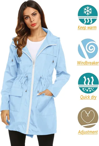 Vista 2 de LOMON Chaqueta ligera impermeable con capucha para mujer, para exteriores