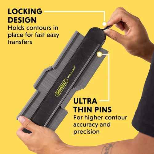 Vista 3 de General Tools Medidor de contorno con bloqueo 833X - Herramienta de búsqueda de ángulos de 10" para mejoras para el hogar - Gadgets para hombres