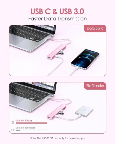 Vista 5 de LENTION Hub USB-C 8 en 1 con HDMI 4K 60Hz, entrega de energía de 100 W, datos USB C de 5 Gbps, 3 USB 3.0 y lector de tarjetas microSD y SD