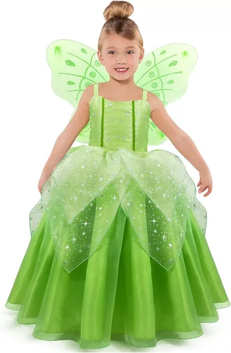 MDYCW Disfraz de princesa Tinker Bell de Halloween para niñas, disfraz de hada para fiesta de cumpleaños, vestido para ocasiones especiales con alas