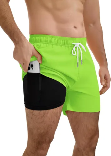 Vista 11 de YnimioAOX Traje de baño para hombre de 5 pulgadas con forro de compresión 2 en 1 de secado rápido, trajes de baño con bolsillos