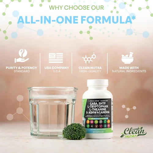 Vista 8 de Clean Nutraceuticals GABA 750mg 5 HTP 200mg L Triptófano 500mg L Teanina 200mg Ashwagandha SAM-e L-Glicina - Vitaminas de apoyo al estado de ánimo