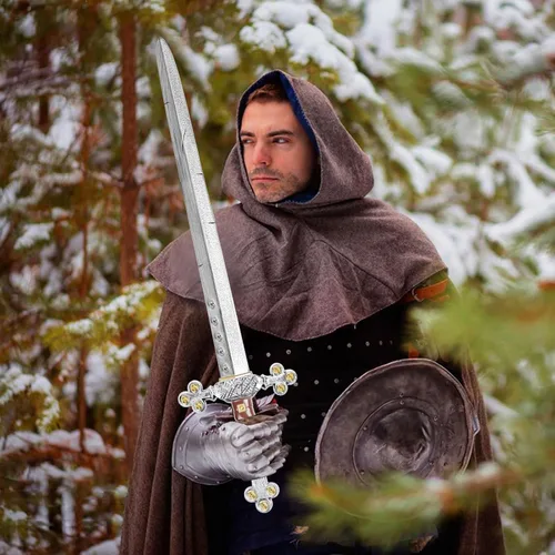 Vista 3 de Crusader Knight - Espada de juguete, espada de plástico de 27.5 pulgadas, accesorios de disfraz de guerrero medieval para Halloween, cosplay, LARP