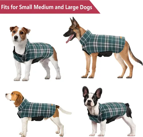 Vista 5 de Kuoser - Acogedor chaleco de invierno para perro, impermeable, resistente al viento, reversible, estilo británico, abrigo cálido para perros