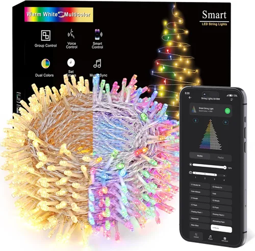 Vista 14 de BrizLabs - Luces de Navidad inteligentes, 100 luces LED que cambian de color, 33 pies, control por aplicación/voz, luces de árbol de Navidad