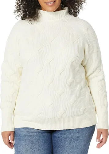 Vista 4 de Tienda Essentials Suéter de manga larga de invierno para mujer, cuello embudo de punto trenzado suave al tacto