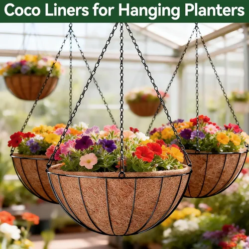 Vista 7 de ZeeDix Paquete de 3 forros de coco de 12 pulgadas para maceteros, revestimientos redondos para cestas colgantes 100% naturales, cesta de coco