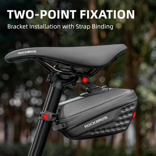 Vista 5 de ROCKBROS Bolsa para sillín de bicicleta, Bolsa de sillín de bicicleta de carcasa dura con luces traseras, Bolsa de asiento de bicicleta de 0.45L