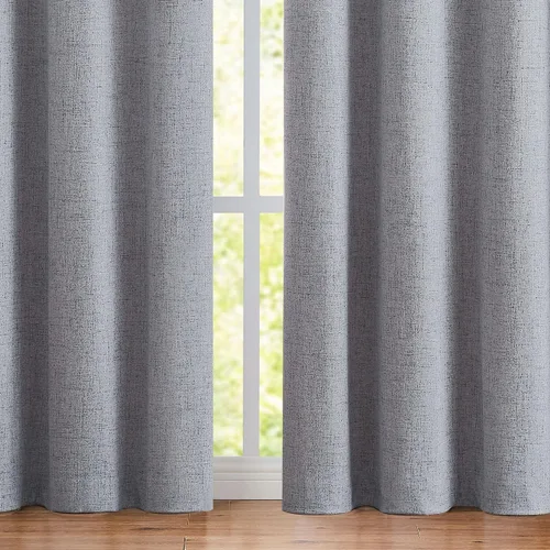 Vista 26 de Cortinas opacas grises de 96 pulgadas para dormitorio, juego de 2 paneles de tejido sutil de lino con textura de arpillera para oscurecer