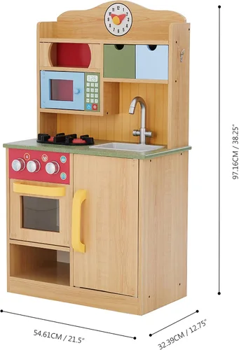 Vista 15 de Teamson Kids Little Chef Florence - Cocina interactiva clásica de madera con accesorios y espacio de almacenamiento para una fácil limpieza, grano