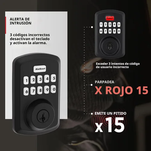 Vista 6 de Kwikset Powerbolt 250 - Cerradura electrónica de transición con teclado de 10 botones, color negro mate, con cómoda entrada sin llave, códigos