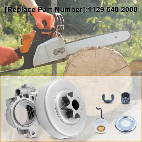 Vista 2 de Kit de engranaje helicoidal de bomba de aceite de piñón de tambor de embrague de 3/8 "apto para motosierras Stihl MS311 MS391, tambor de embrague