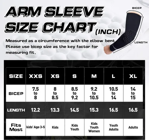 Vista 4 de Manga protectora para el codo de COOLOMG, 2 unidades para niños, para baloncesto, equipo protector para la mano, el brazo y el codo, para adultos