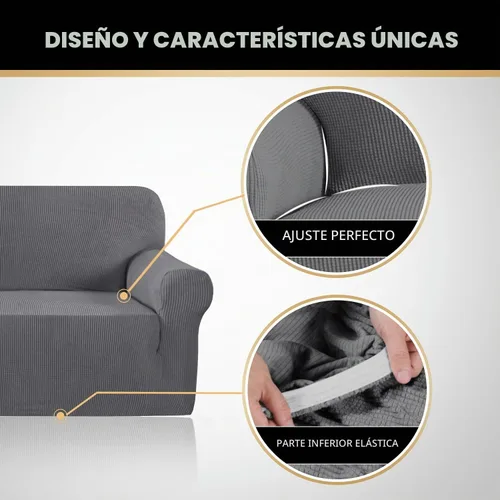 Vista 4 de PrinceDeco Funda elástica para sofá de 3 cojines, funda de sofá de tela jacquard de elastano de 1 pieza, funda universal antideslizante, protector